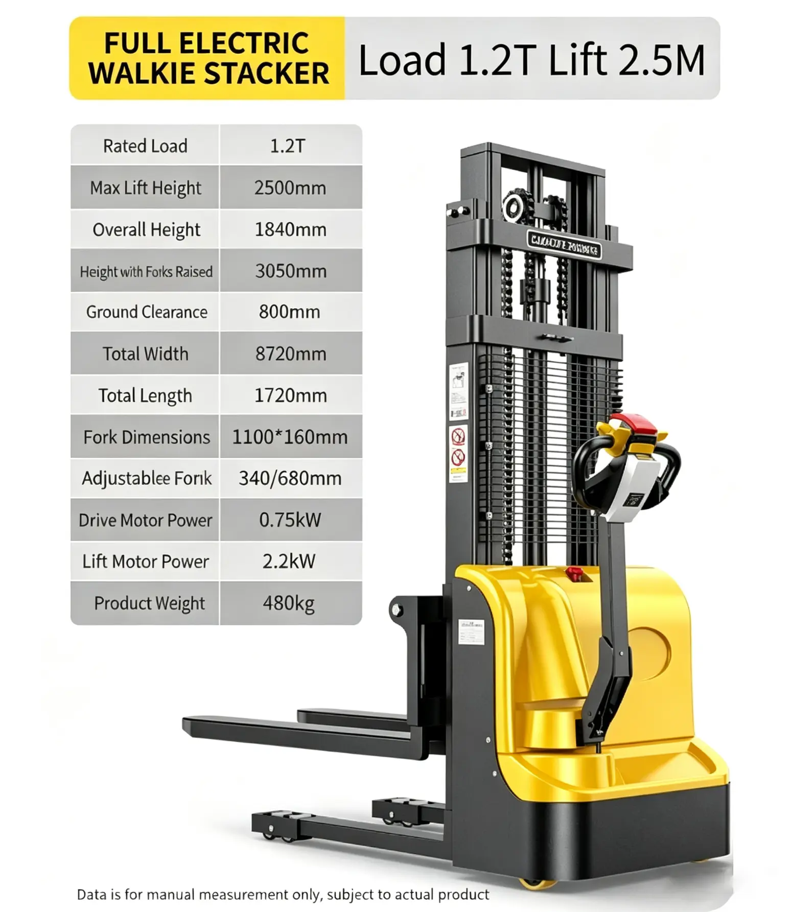 Πλήρης ηλεκτρική στοίβαξη Walkie 1,2T